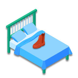 La chaussure est au milieu du lit