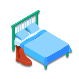 La chaussure est à côté du lit