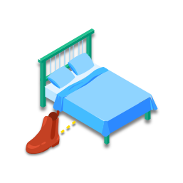 La chaussure est proche du lit