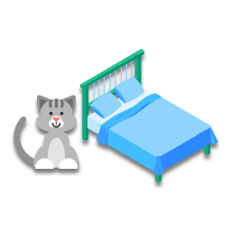 Le chat est à gauche du lit