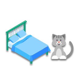 Le chat est à droite du lit