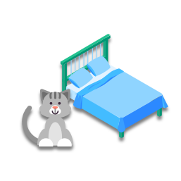 Le chat est à côté du lit