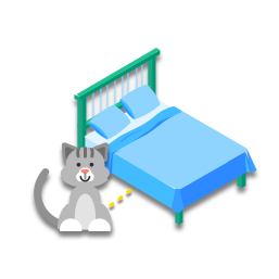 Le chat est proche du lit